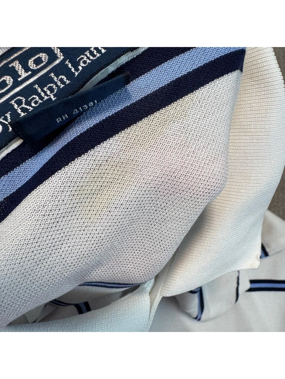 Polo Ralph Lauren Vintage White Striped Pima Cotton Polo Shirt Mens L Red Pony